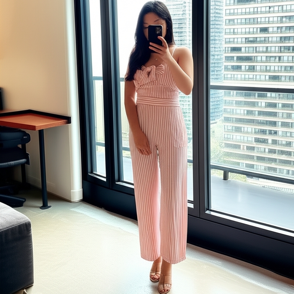Japna Striped Pink Summer Brunch Jumpsuit Size Small